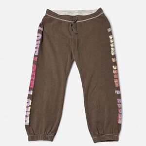 PINK Victoria's Secret Brown Cropped Joggers with Pink Lettering